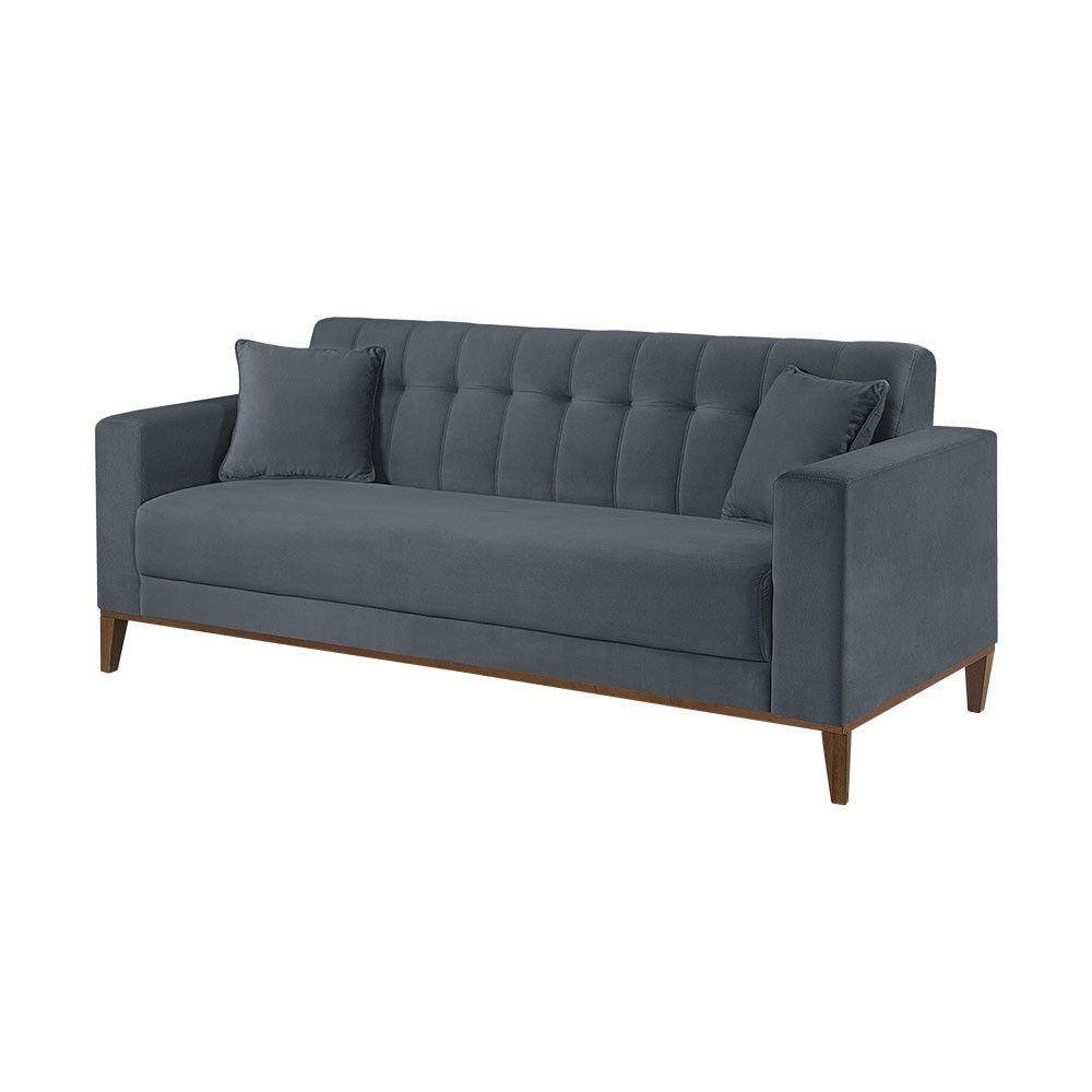 Sofa Liverpool 3 Lugares 195 Cm Base Madeira Talento Móveis Veludo Paris Grafite