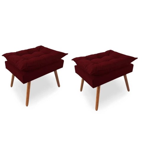 Kit 02 Puff Opala Luxo Suede Pés Palito Decorativo Bela-moveis:bordo