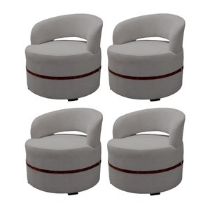 Kit 4 Poltronas para Sala Decorativa Luxo Luana Linho Cinza