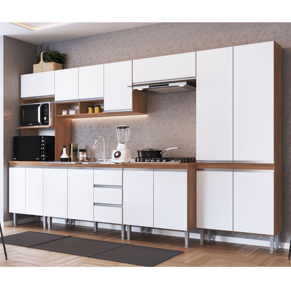 Cozinha Completa Modulada Athena 6 Peças 15 Pt 3 Gv Freijó Branco