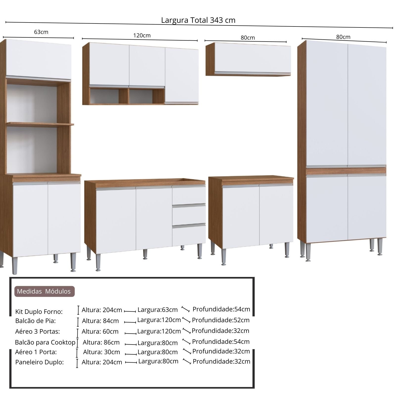 Cozinha Completa Modulada Athena 6 Peças 15 Pt 3 Gv Freijó Branco - 4