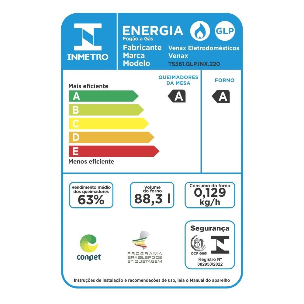 Fogao 5 Bocas Venax Temis Verde Gas GLP 220 V - 4