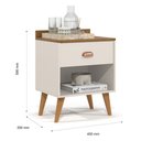 Ver mais imagens de Mesa de Cabeceira Pérola New para Quarto Pés Retrô Puxador Moderno 1 Gaveta - Off White com Freijó