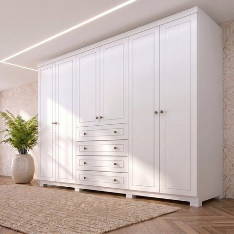 Guarda-Roupa Casal 6 Portas 4 Gavetas com Pés Nova York Espresso Móveis Branco/ HP