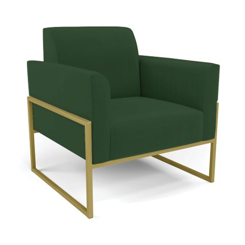 Poltrona Base Industrial Alta Dourado Marisa Veludo Verde D03 - D’Rossi