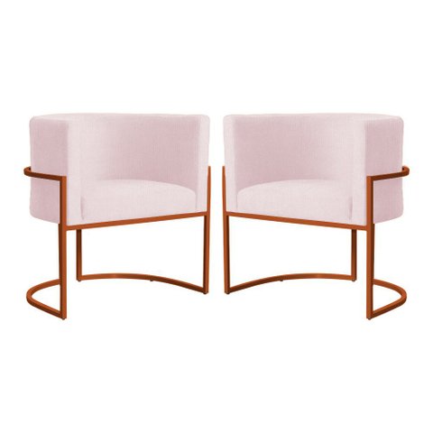 Kit 02 Poltrona Luana Luxo Suede Rosa Bebê Base Bronze - Fm