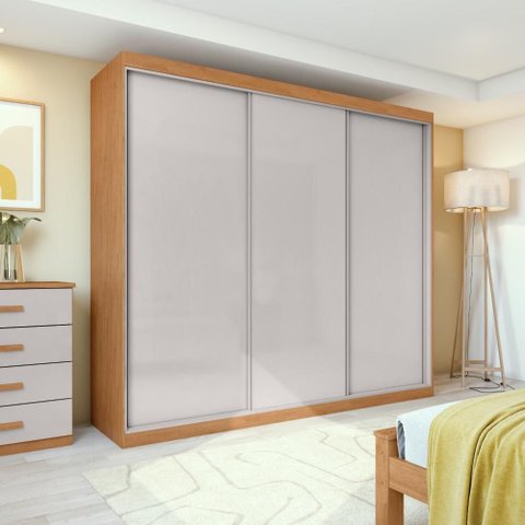 Guarda Roupa Casal 100% Mdf 3 Portas Elos Amêndoa/off White