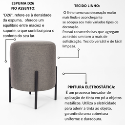 Puff Decorativo Redondo com Pés de Metal Linho Siena - 3