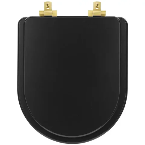 Tampa de Vaso Laqueado Com Amortecedor Carrara Preto Fosco para Bacia Deca com Ferragem Dourada
