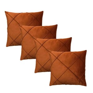 Kit 4 Capas para Almofada Drapeada Quadrada em Veludo Terracota