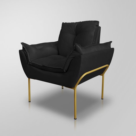 Poltrona Recepção Escritório de Luxo 12 Cores - Base de Ferro Dourado - Preto