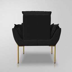 Poltrona Recepção Escritório de Luxo 12 Cores - Base de Ferro Dourado - Preto - 5