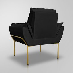 Poltrona Recepção Escritório de Luxo 12 Cores - Base de Ferro Dourado - Preto - 6