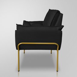 Poltrona Recepção Escritório de Luxo 12 Cores - Base de Ferro Dourado - Preto - 3