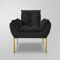 Poltrona Recepção Escritório de Luxo 12 Cores - Base de Ferro Dourado - Preto - 2