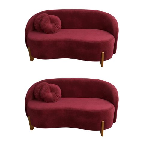 Kit 02 Sofás Orgânicos 2 Lugares C/2 Almofadas Curvo Sala Recepção Amsterdã Veludo Vermelho - Montan