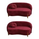 Ver imagem 1 de Kit 02 Sofás Orgânicos 2 Lugares C/2 Almofadas Curvo Sala Recepção Amsterdã Veludo Vermelho - Montan