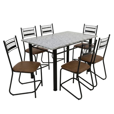 Conjunto de Mesa Sala de Jantar Tampo Granito 6 Cadeiras Atlanta