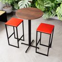 Ver imagem 1 de Conjunto Mesa Alta Bar Bistrô Redonda Imbuia 2 Bancos Estofado Don Castro Decor