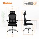 Ver imagem 5 de Kit 8 Cadeiras Diretor Atenas Ergonômica Suporte Lombar Apoio Cabeça Ajustável Preta