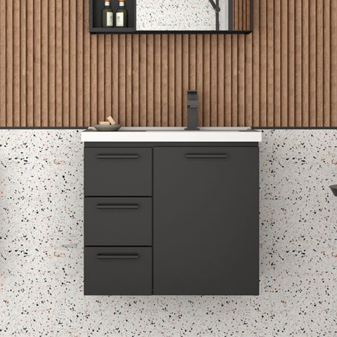 Gabinete para Banheiro em Aço 3 Gavetas Ameixa Preto - Cozimax