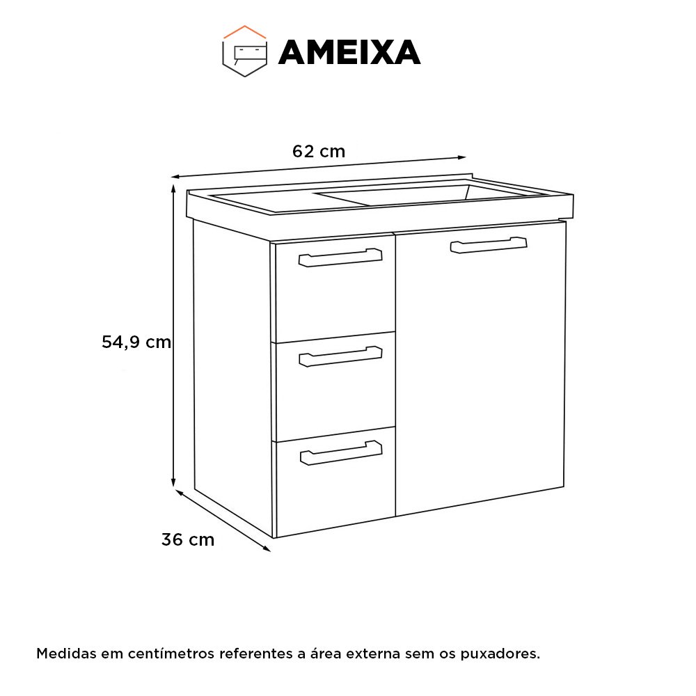 Gabinete para Banheiro em Aço 3 Gavetas Ameixa Preto - Cozimax - 7