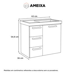 Gabinete para Banheiro em Aço 3 Gavetas Ameixa Preto - Cozimax - 7