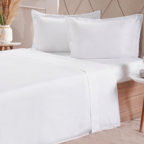 Jogo de Cama Casal 200 Fios Liso 4 Pçs 140x190x35 Branco