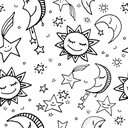 Ver imagem 2 de Papel de Parede Infantil - Lua, Sol e Estrelas 1 Arte Destaque 3 Metros