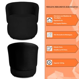 Poltrona Orgânica Decorativa Lara Veludo Preto/pu Preto - Montanaris Decor Md Montanaris Decor - 6