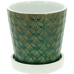 Cachepot em Cerâmica Verde com Prato Branco Acoplado - 1