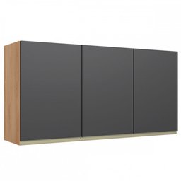 Armário Aéreo Cozinha 3 Portas Madeira/Grafite 1005 - Bentec Móveis - 1