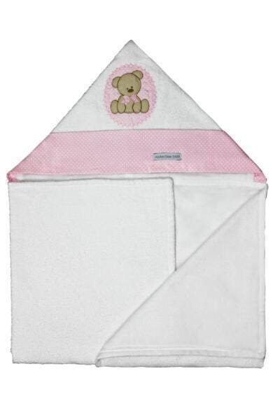 Toalha de Banho Infantil Felpuda 100% Algodão com Capuz - Urso Rosa Enxoval Menina