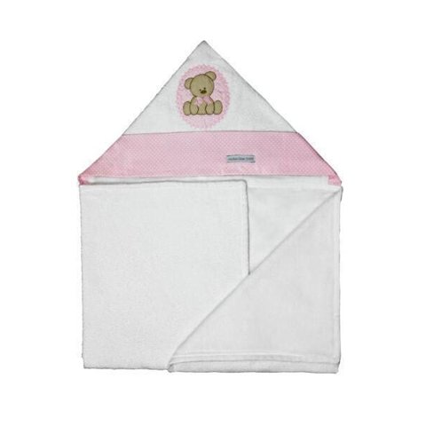 Toalha de Banho Infantil Felpuda 100% Algodão com Capuz - Urso Rosa Enxoval Menina