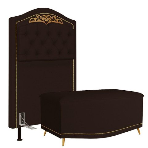 Cabeceira Cama Box Solteiro 90cm com Calçadeira Baú Imperial J02 Corano Marrom Escuro