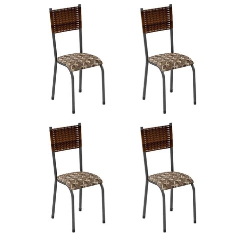 Kit 4 Cadeiras de Jantar Estofadas Corino Mariana Marrom Prata/Marrom/Carvalho