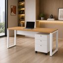 Ver imagem 1 de Mesa Escrivaninha Industrial 160cm x 60cm e Gaveteiro com 03 Gavetas 100% MDF F5 Office Cor:Freijó