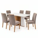 Ver imagem 2 de Conjunto Sala de Jantar 6 Lugares Quadrada Tampo MDF Mesa Astrid com Cadeiras Apogeu Bege Amêndoa Clean/Off White/Naturale Creme