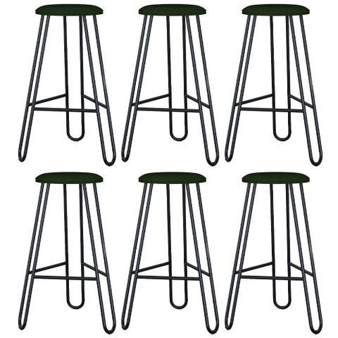 Kit 06 Banquetas Baixa Bar Cozinha Sala de Jantar Áris C01 Preto Linho Verde Musgo - Lyam Decor
