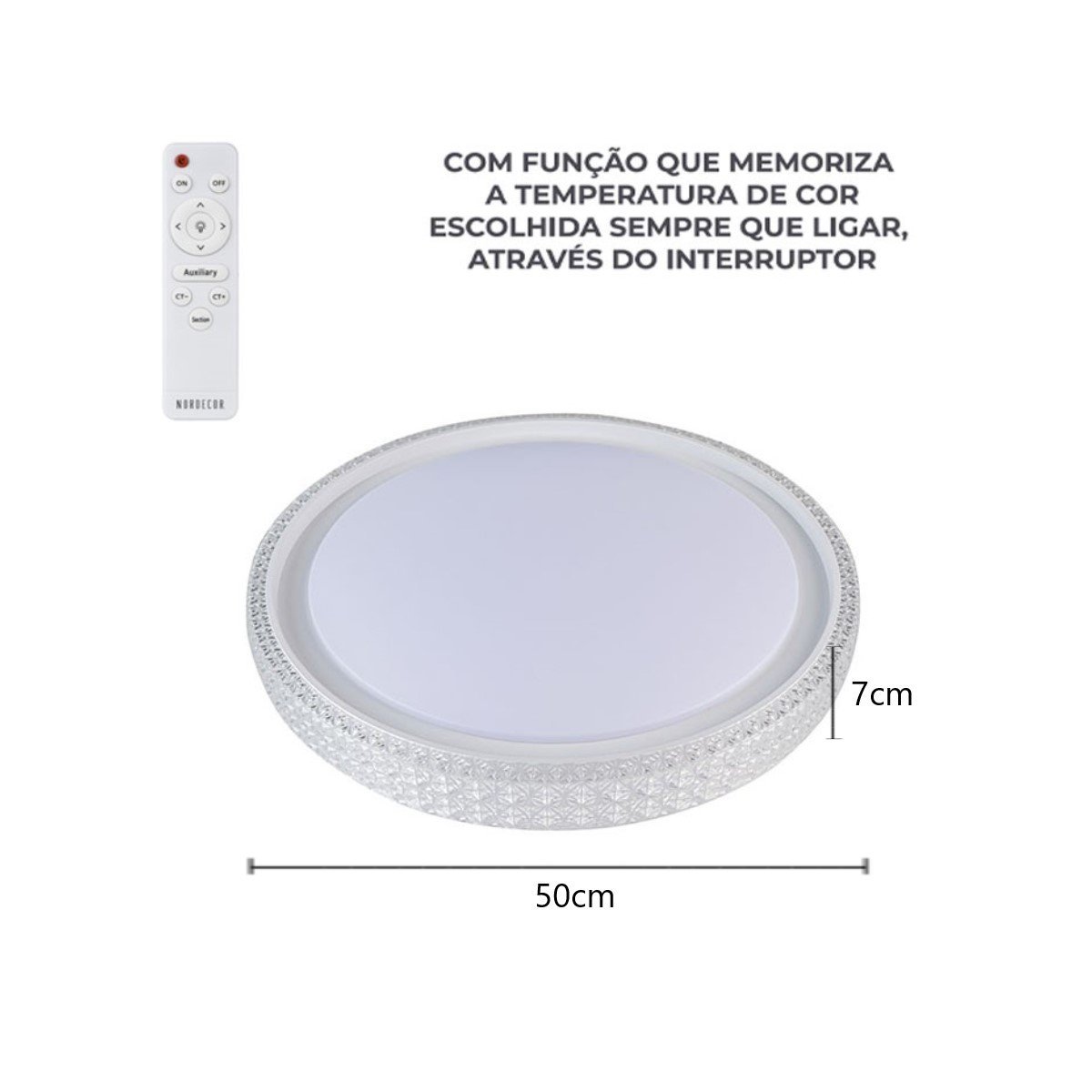 Plafon Led Redondo Kenle 50cm Com Controle Remoto Nordecor Branco - 4