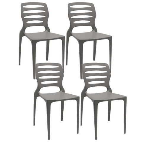 Kit 04 Cadeiras para Cozinha Área Gourmet Jardim Empilhável Larsen P03 Basalto - Lyam Decor