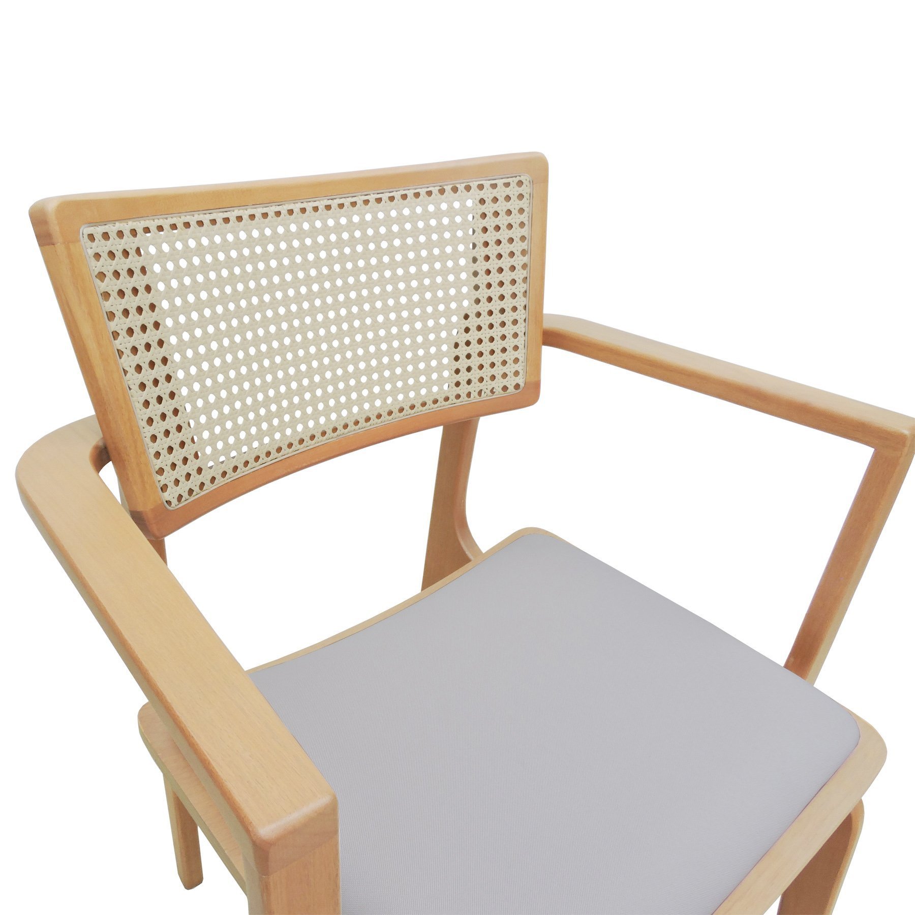 Cadeira Apollo Madeira Maciça com Braço Encosto Telinha Assento Anatômico - Natural Estofado Linho B - 6