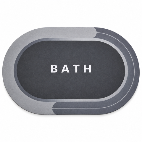 Tapete de Banheiro Oval Cinza Absorvente Antiderrapante 68 x 44 cm Estampa Bath