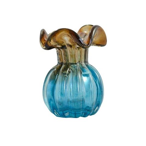 Vaso Murano Trouxinha Marrom e Azul Decoração Ambiente 11x9cm | Casa Del Grande