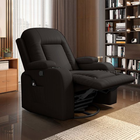 Poltrona do Papai Reclinável Massagem e Aquecimento Giratório Balanço 2 Porta Copos Mark Pu Marrom G
