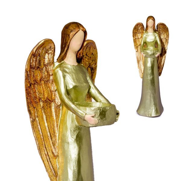 Anjo Castiçal De Resina Dourado Decorativo Grande 35cm - 7