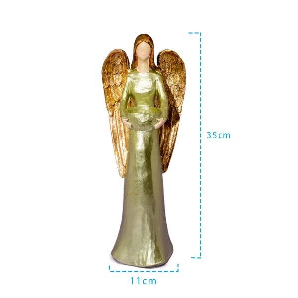Anjo Castiçal De Resina Dourado Decorativo Grande 35cm - 3