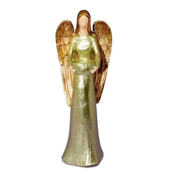 Anjo Castiçal De Resina Dourado Decorativo Grande 35cm - 6