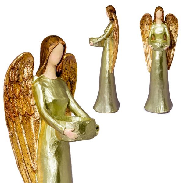 Anjo Castiçal De Resina Dourado Decorativo Grande 35cm