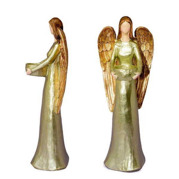 Anjo Castiçal De Resina Dourado Decorativo Grande 35cm - 4